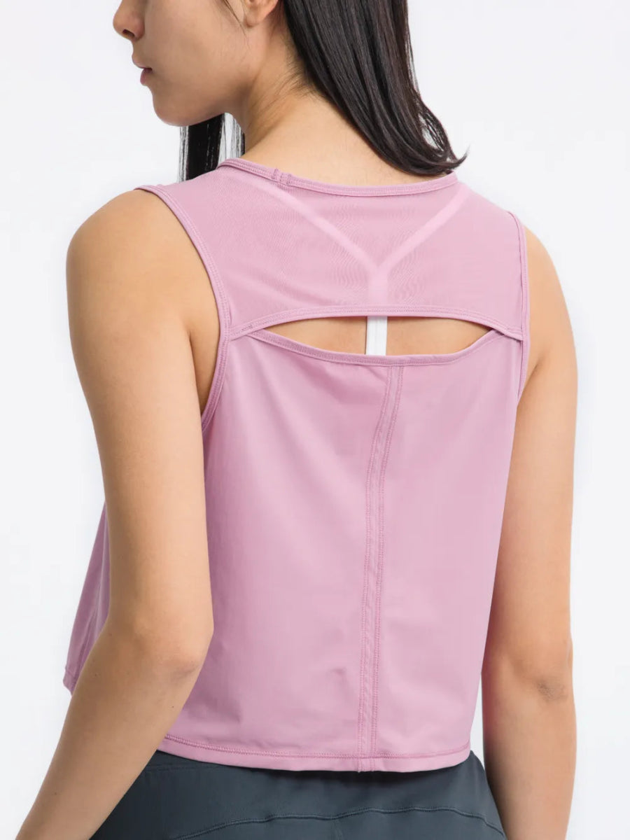 Round Neck Cropped Active Tank - CELIVINE