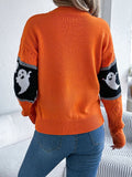 Ghost Round Neck Long Sleeve Sweater - CELIVINE