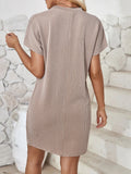 Round Neck Short Sleeve Mini Dress - CELIVINE