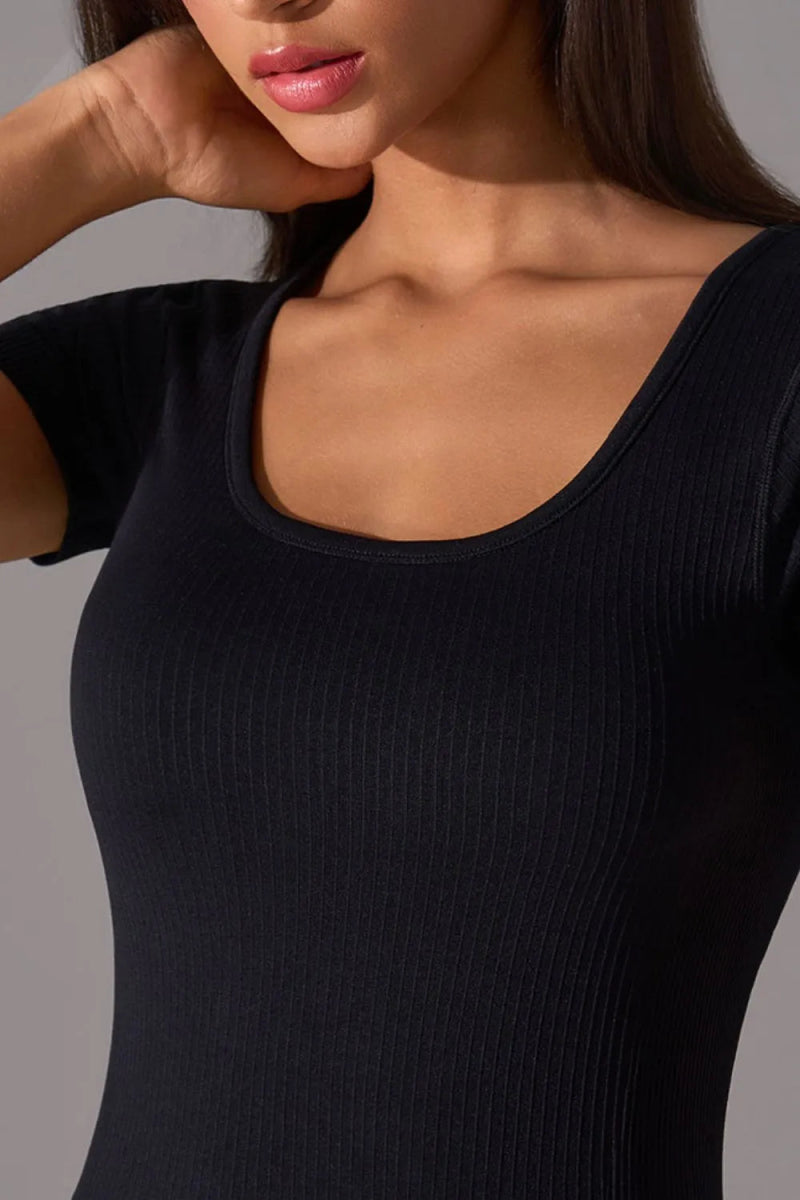 Square Neck Active T-Shirt with Detachable Chest Pads - CELIVINE