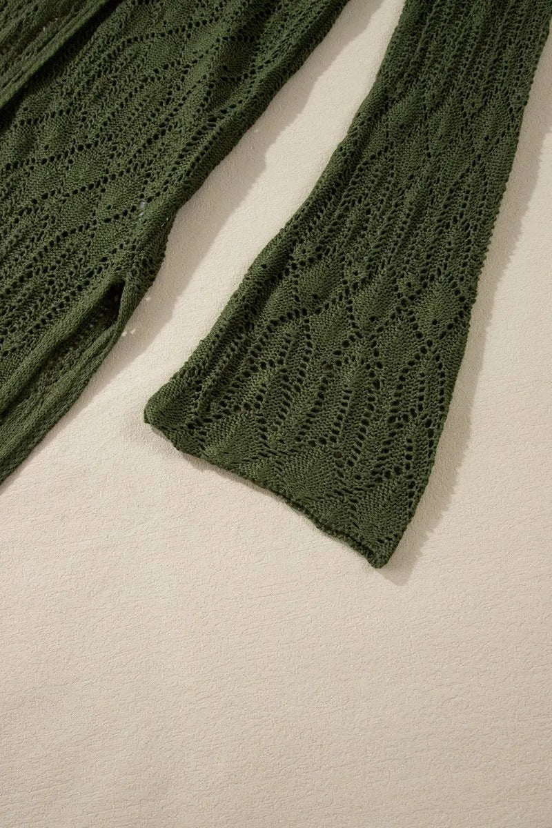 Openwork Open Front Long Sleeve Cardigan - CELIVINE