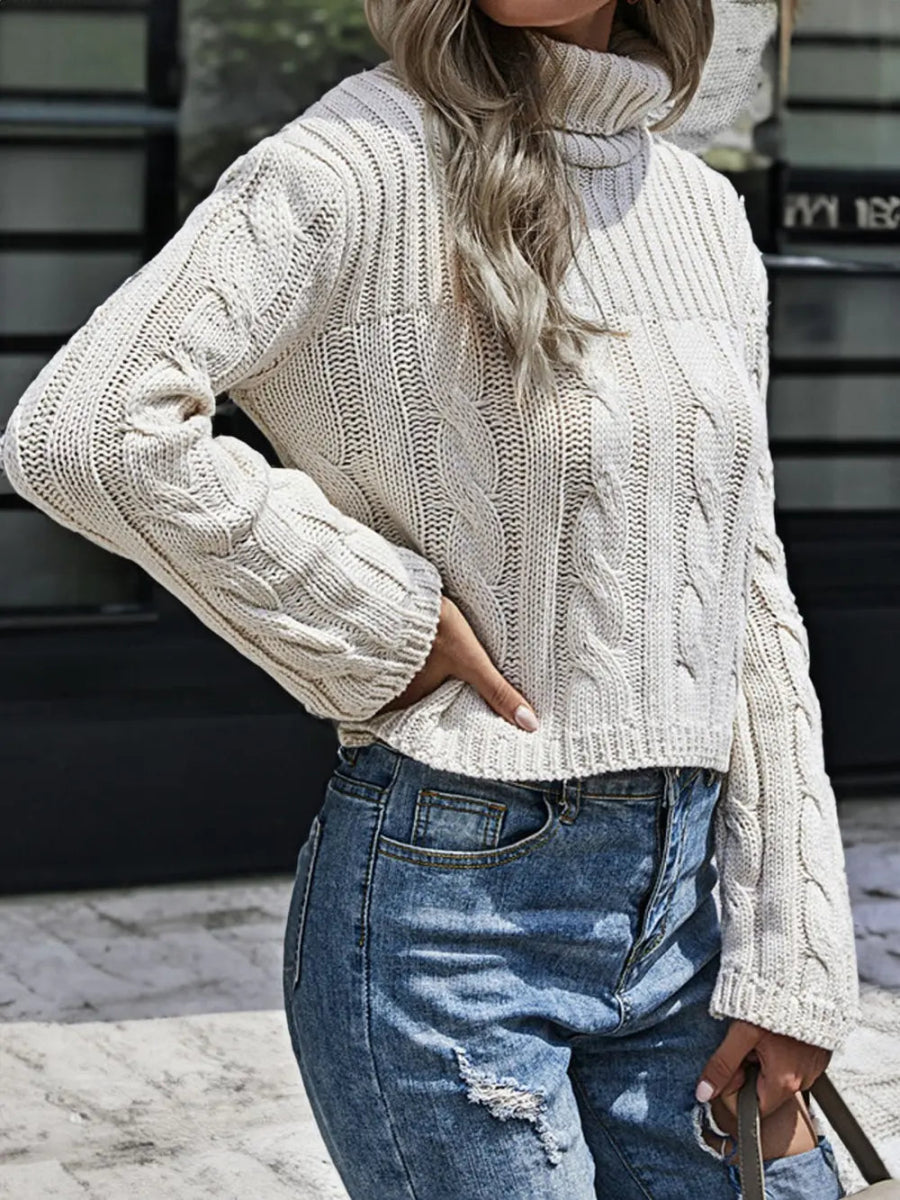 Cable - Knit Turtleneck Sweater - CELIVINE