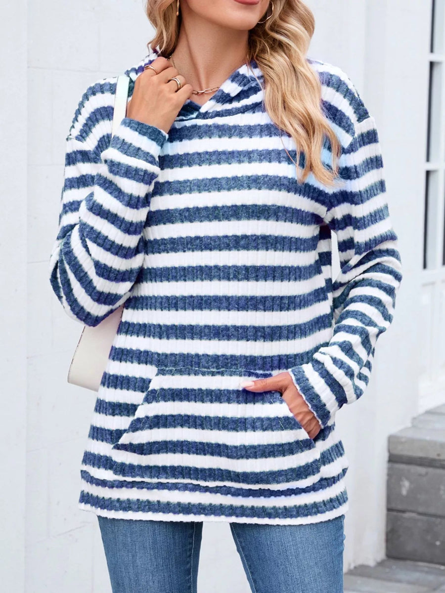 Striped Dropped Shoulder Hoodie - CELIVINE