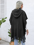 Fringe Trim Buttoned Hooded Poncho - CELIVINE