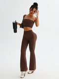 Tube Top and High Waist Flare Pants Active Set - CELIVINE