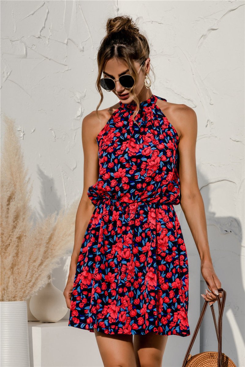 Floral Tied Sleeveless Mini Dress - CELIVINE