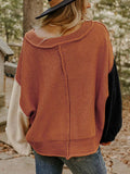 Ribbed Hem Long Sleeve Sweater - CELIVINE