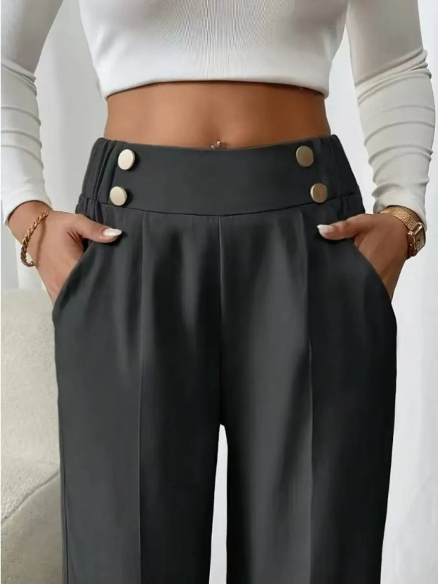 High Waist Wide Leg Pants - CELIVINE