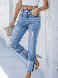 High Waist Distressed Straight Leg Jeans - CELIVINE