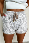 Leopard Print Drawstring Casual Shorts - CELIVINE