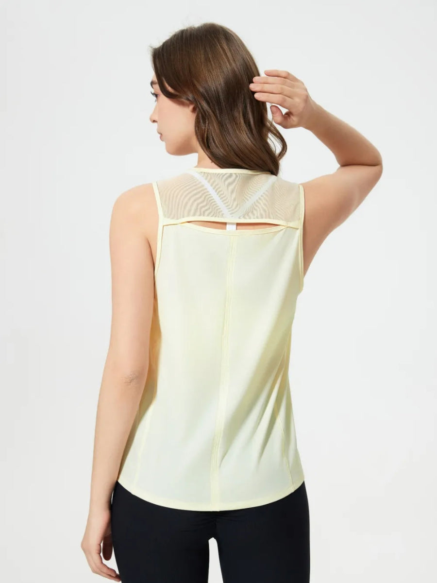 Cutout Back Round Neck Active Tank - CELIVINE