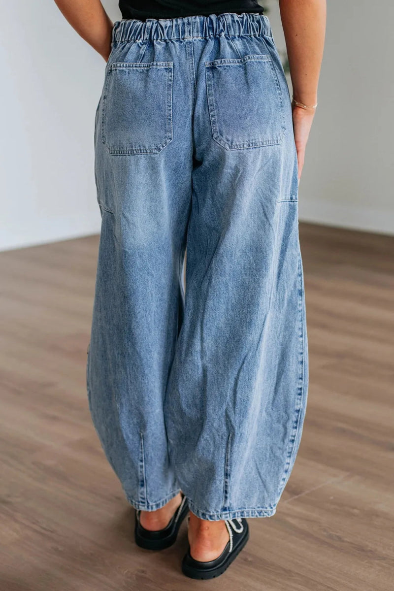 Wide Leg Drawstring Jeans - CELIVINE