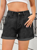 High Waist Rolled Hem Gradient Denim Shorts - CELIVINE