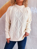Cable Knit Long Sleeve Sweater - CELIVINE
