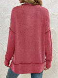 Side Slit Round Neck Dropped Shoulder Sweatshirt - CELIVINE