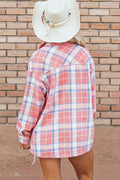 Plaid Button Up Long Sleeve Shacket - CELIVINE