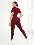 Round Neck Short Sleeve Top and Leggings Active Set - CELIVINE