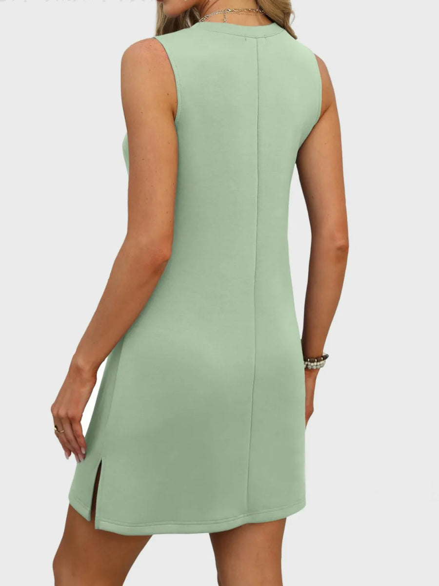 Slit V - Neck Sleeveless Mini Dress - CELIVINE