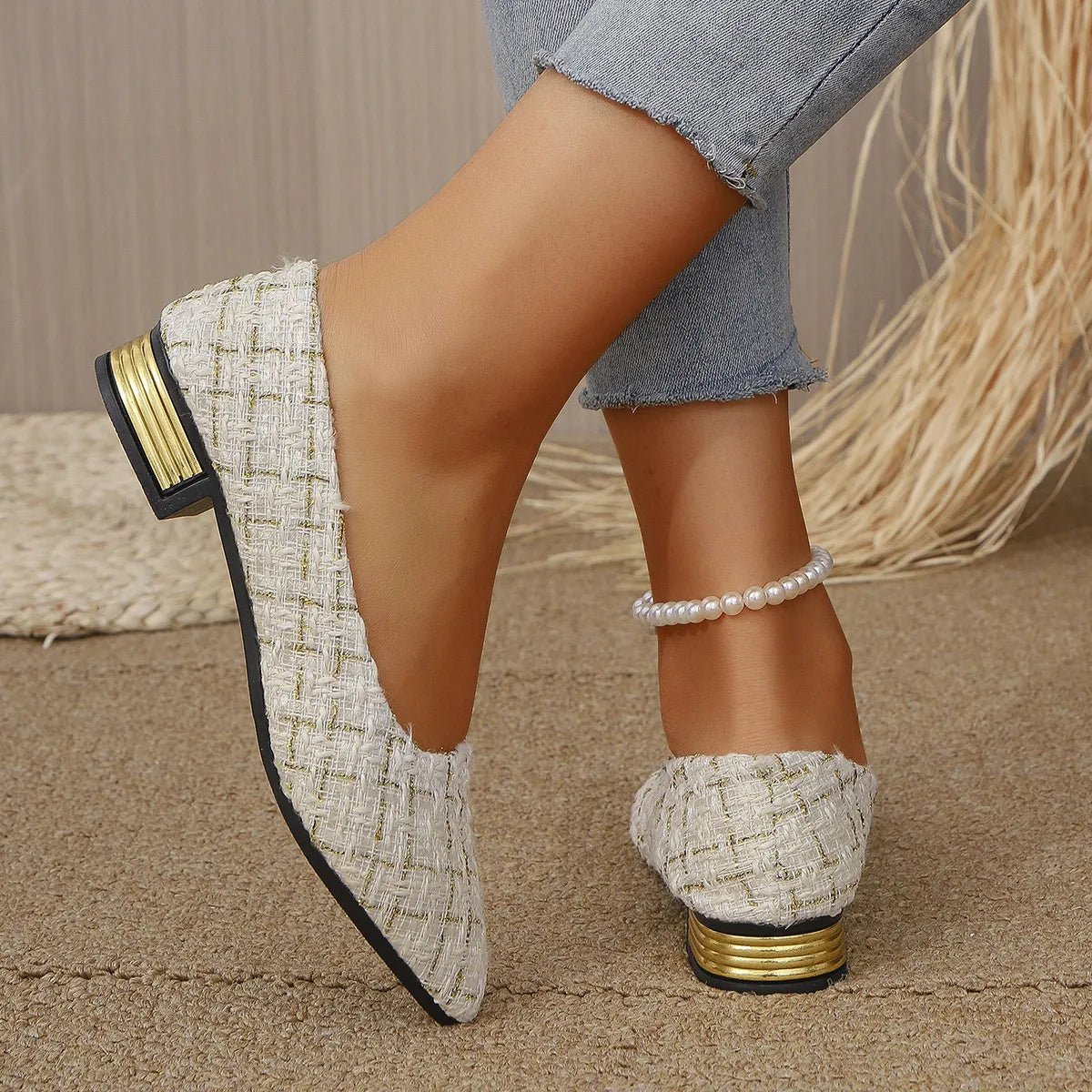 Point Toe Block Heels Slip - Ons - CELIVINE