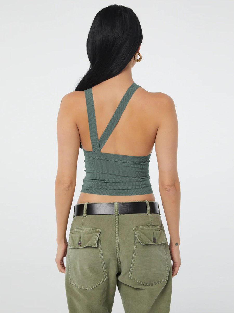 Halter Neck Ribbed Cropped Top - CELIVINE
