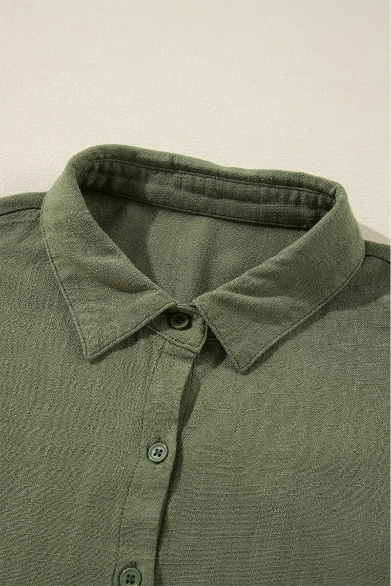 Tiered Collared Neck Balloon Sleeve Shirt Dress - CELIVINE