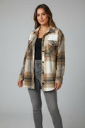 Plaid Button Up Long Sleeve Shacket - CELIVINE
