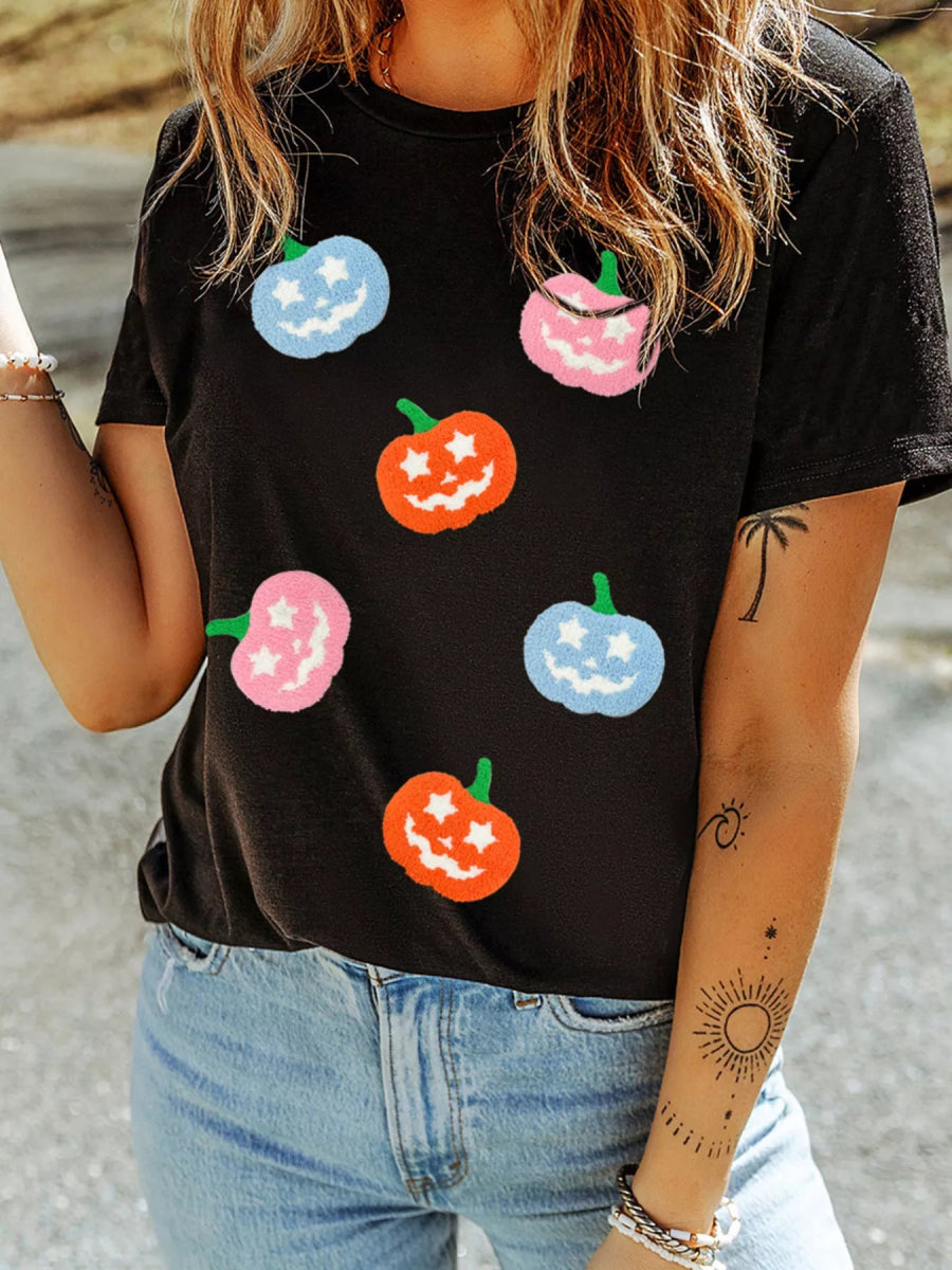 Pumpkin Patched Playful Halloween T Shirt - CELIVINE