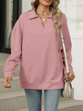 Johnny Collar Drop Shoulder Long Sleeve Sweatshirt - CELIVINE