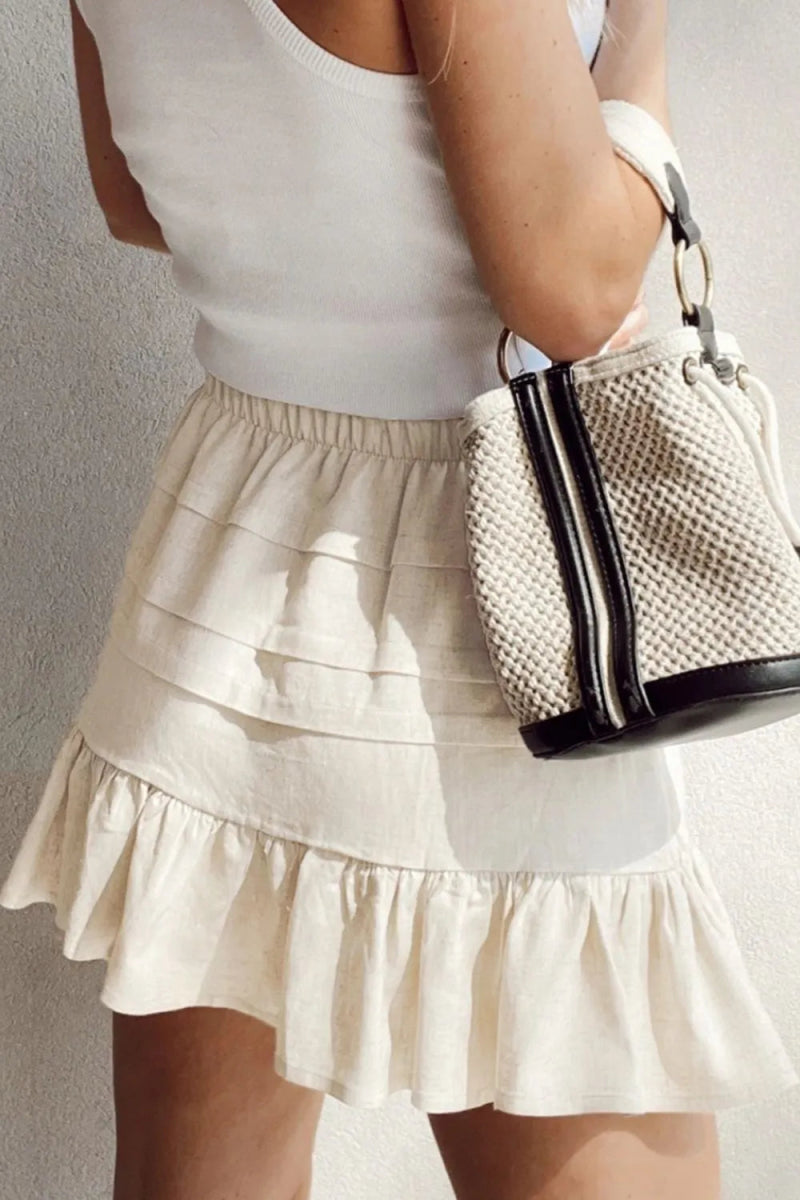 Ruffled Hemline Elastic Waist Mini Skirt - CELIVINE