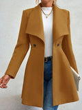 Collared Neck Button Up Long Sleeve Coat - CELIVINE