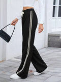 Side Striped Wide Leg Pants - CELIVINE