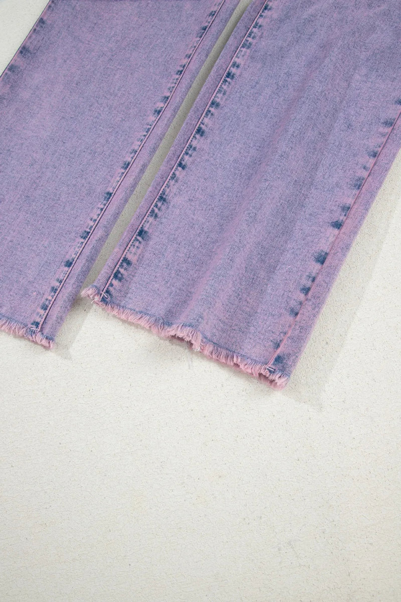 Washed Raw Hem Cropped Jeans - CELIVINE