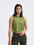 Round Neck Cropped Active Tank - CELIVINE