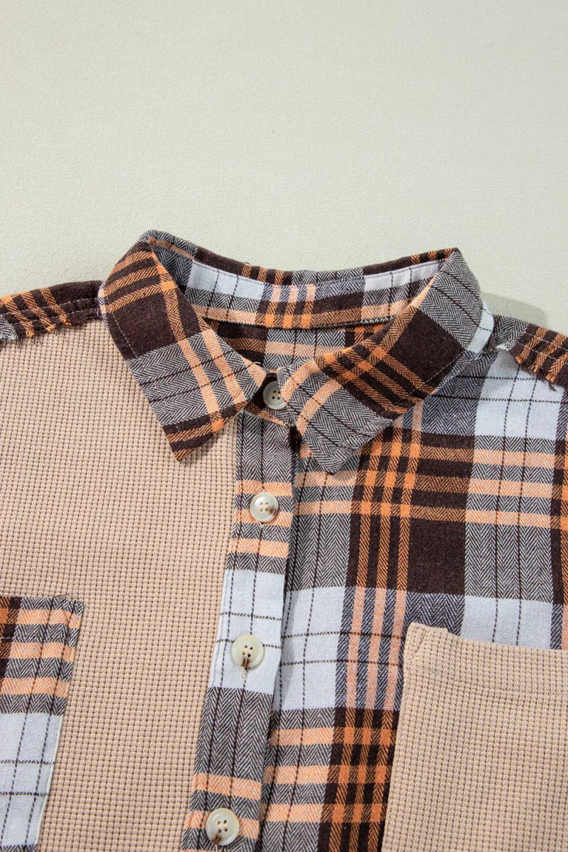 Plaid Button Up Long Sleeve Shacket - CELIVINE