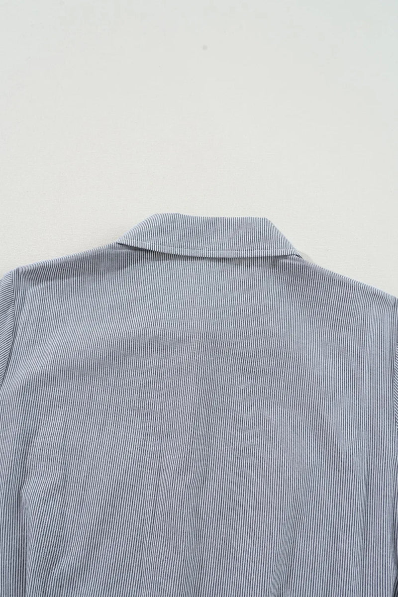 Stripe Chest Pockets Tie Waist Romper - CELIVINE