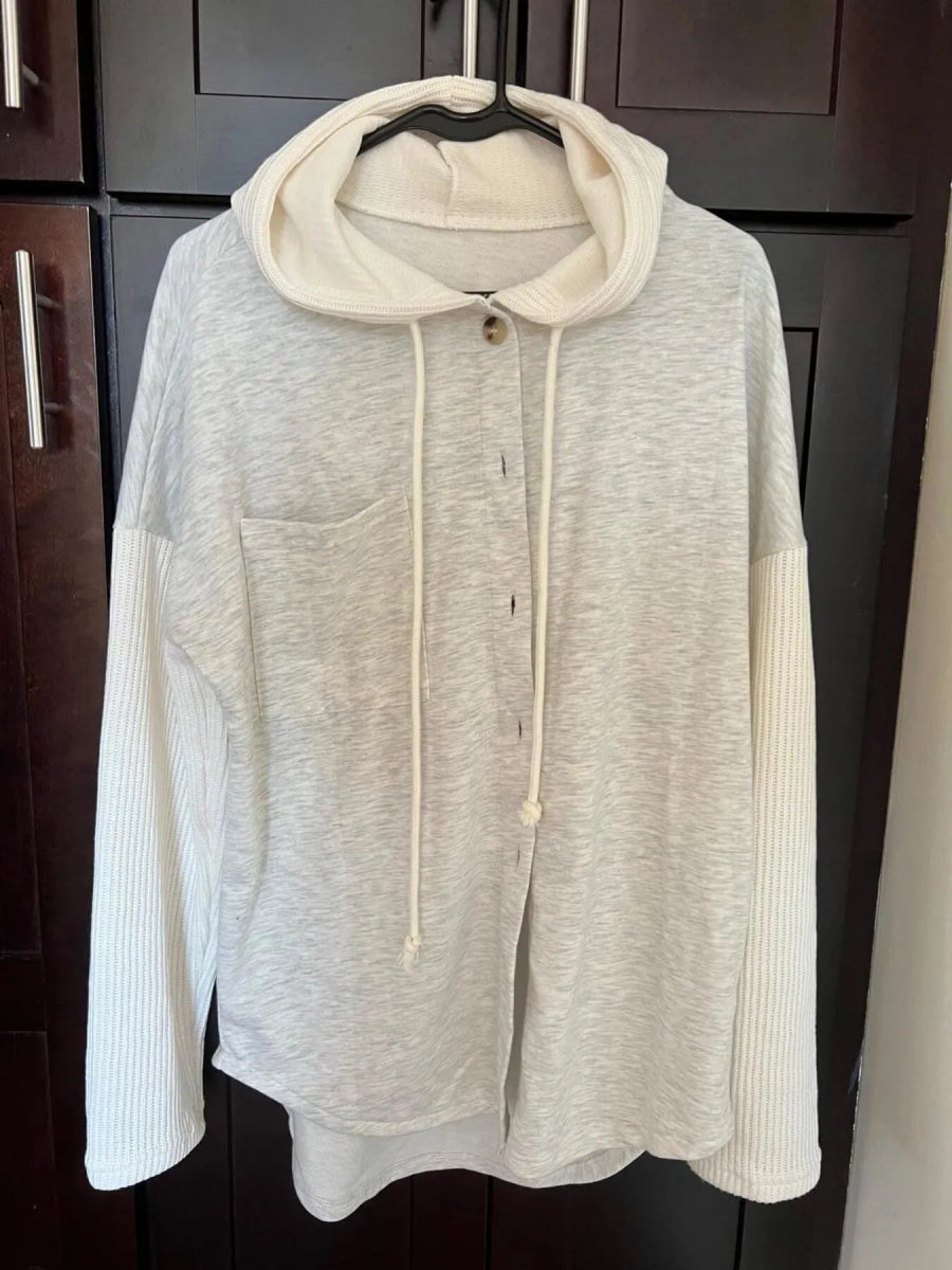 Drawstring Button Front Hoodie - CELIVINE