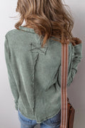 Notched Long Sleeve Top - CELIVINE