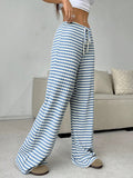 Striped Wide Leg Drawstring Pants - CELIVINE