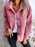 Full Size Fuzzy Button Up Drop Shoulder Jacket - CELIVINE