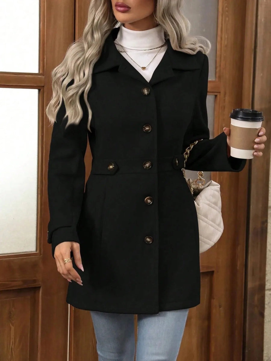 Button Up Long Sleeve Coat - CELIVINE