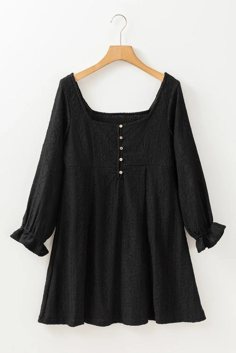 Textured Square Neck Mini Dress - CELIVINE