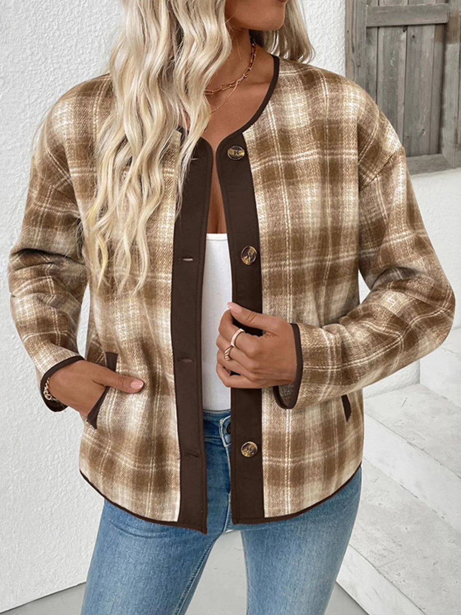 Plaid Long Sleeve Button - Up Jacket - CELIVINE