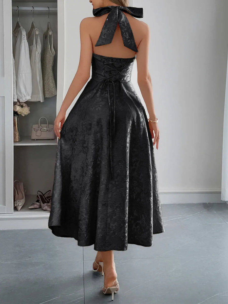 Halter Neck Midi Dress with Pockets - CELIVINE