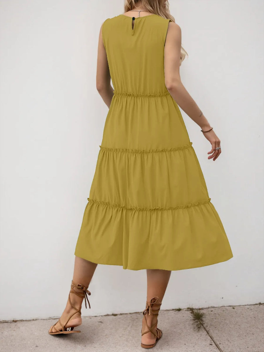 Frill Tiered Midi Dress - CELIVINE