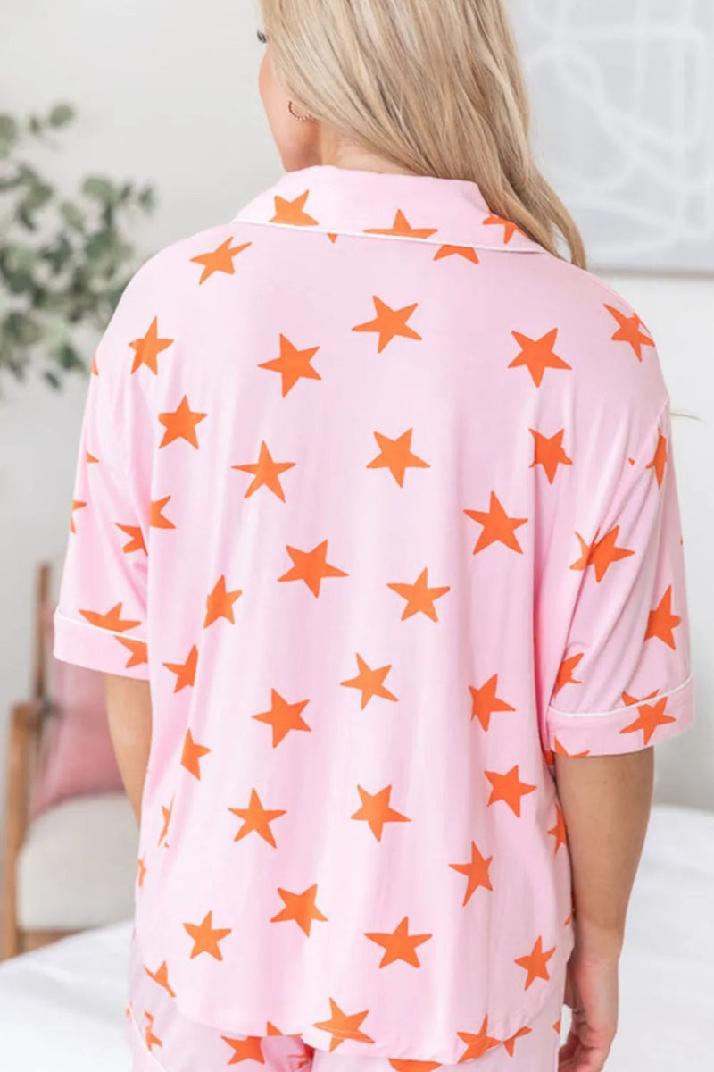 Star Print Short Sleeve Shirt and Shorts Set - CELIVINE