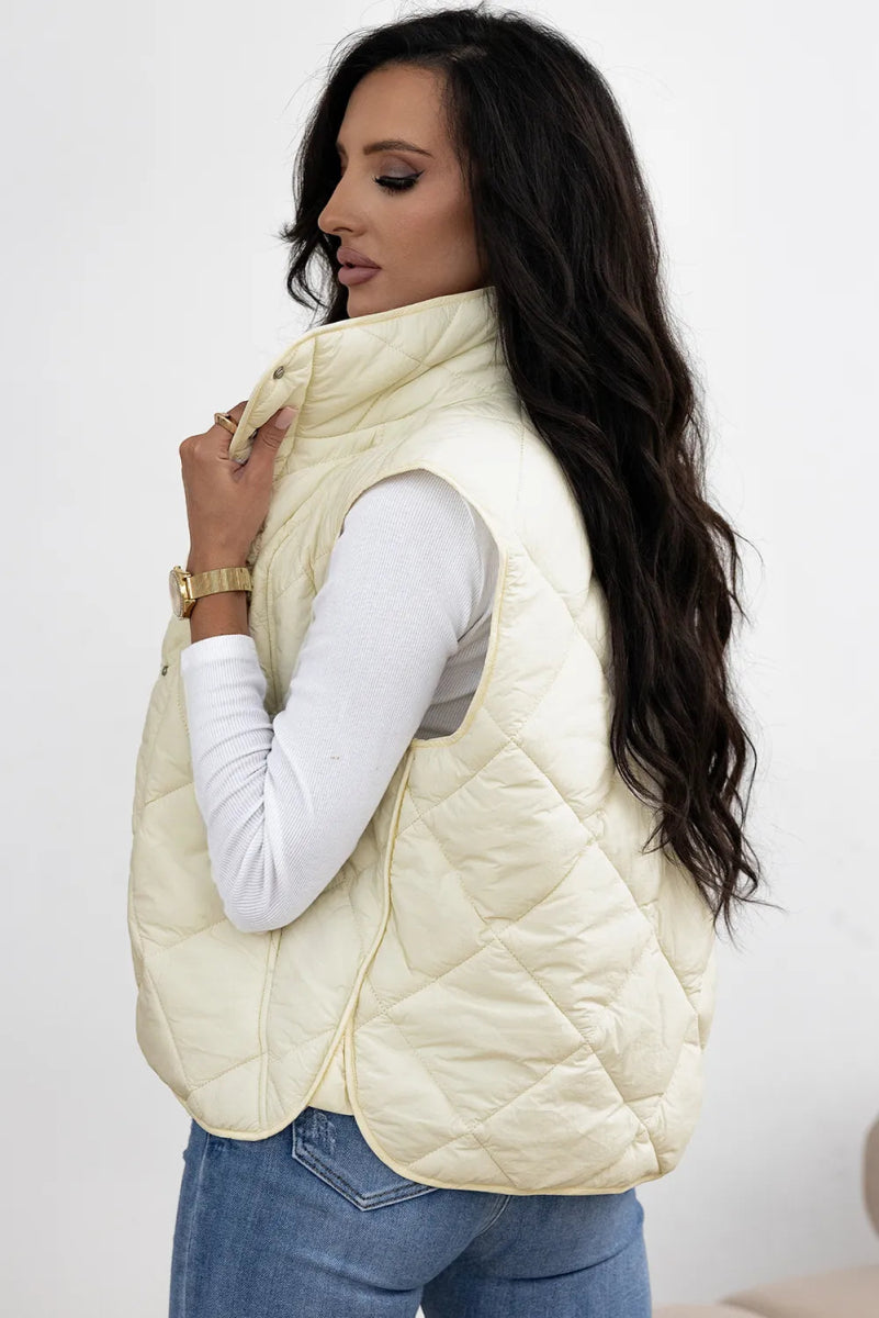 Snap Down Texture Vest Coat with Pockets - CELIVINE