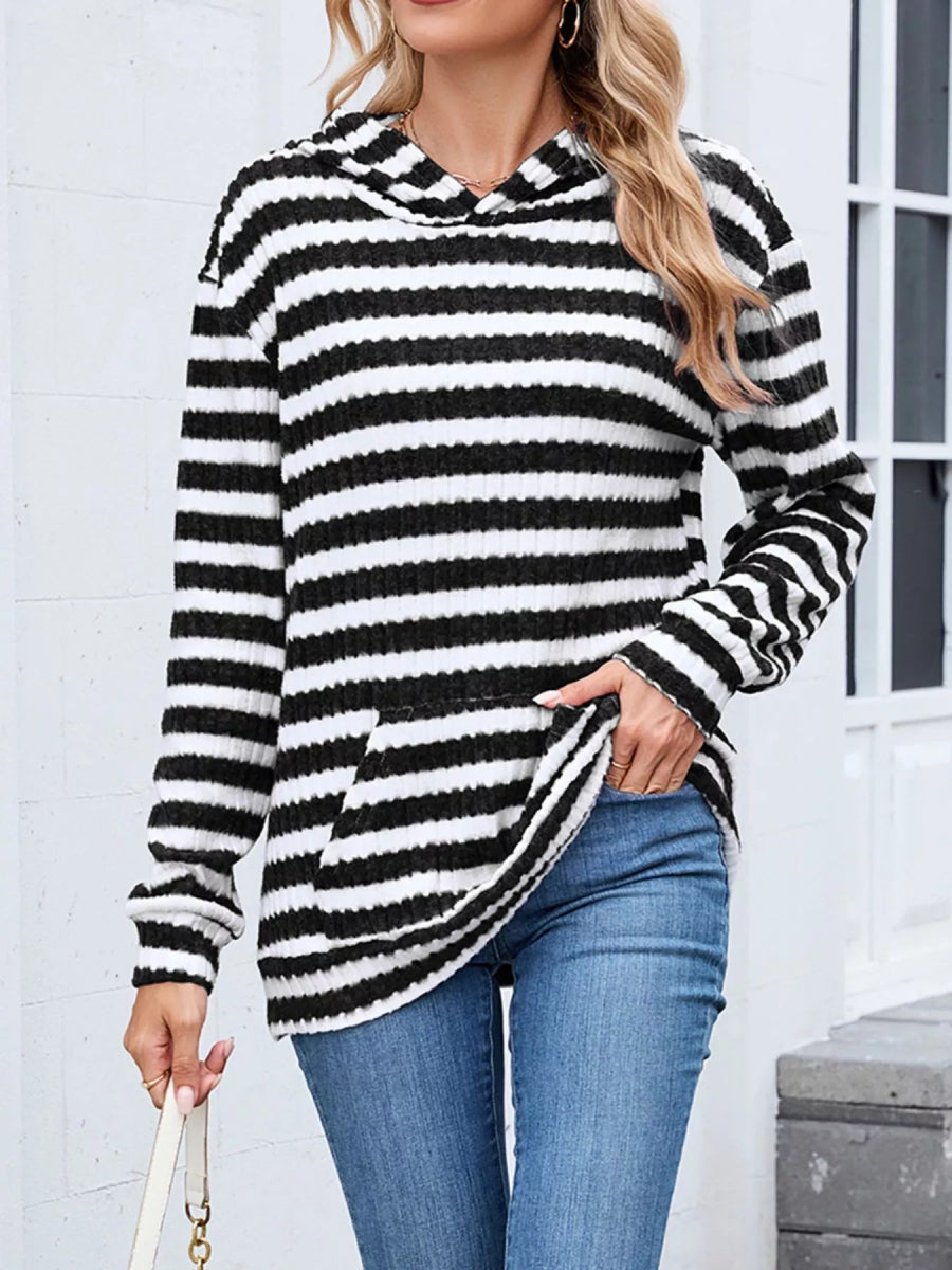 Striped Dropped Shoulder Hoodie - CELIVINE