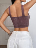 Ribbed Scoop Neck Crop Tank Top - CELIVINE