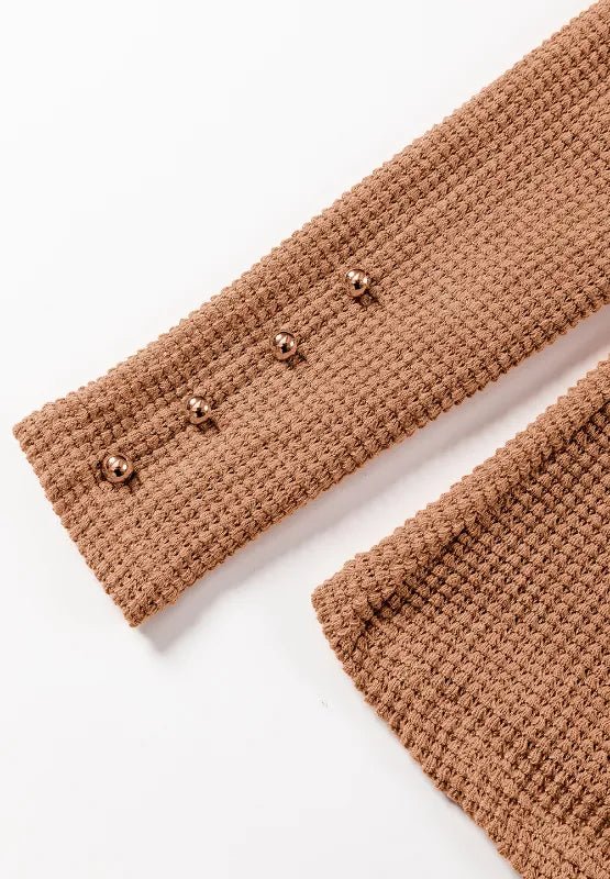 Decorative Button Round Neck Puff Sleeve Blouse - CELIVINE