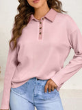 Long Sleeve Thermal Knit Polo Top - CELIVINE